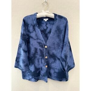 J.JILL | Pure Jill Blue Tie Dye Cotton Button Front Boxy Cardigan | Small
